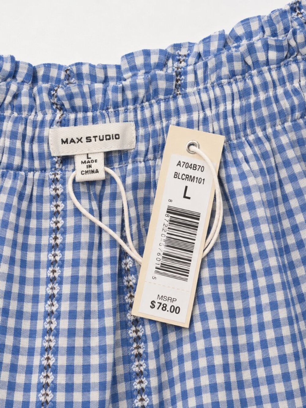 Max Studio Blue Gingham Off Shoulder Top Size L NWT - Picture 8 of 9